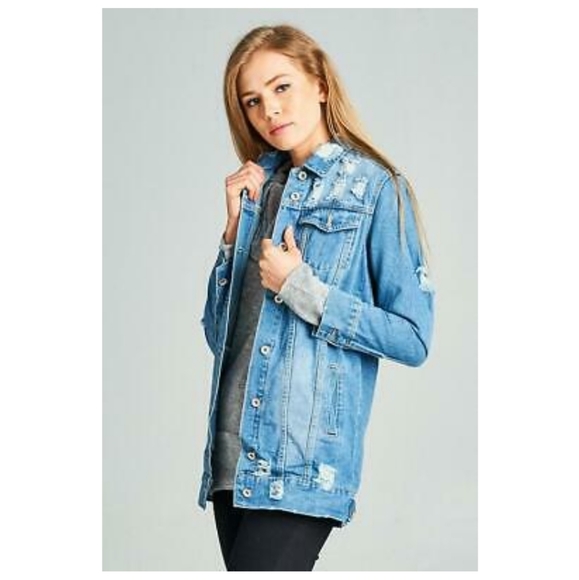 Jackets & Blazers - Distressed Long Denim Jacket